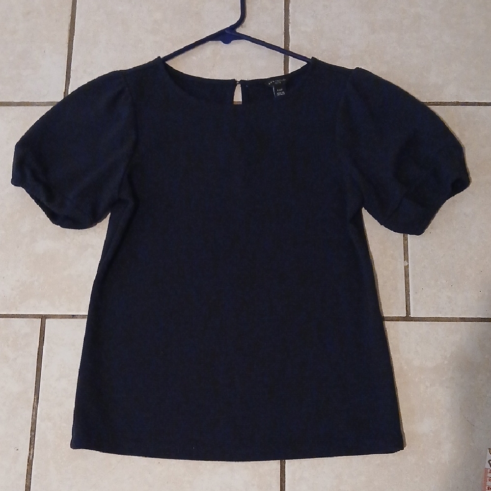 ANN TAYLOR Womens Size XXS Petite Navy Puff Sleeve Blouse